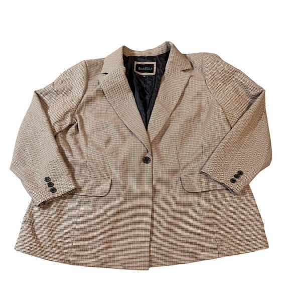 Eloquii Blazer Tan Brown Houndstooth One Button Neutral Size 18 Women Office - Picture 1 of 9